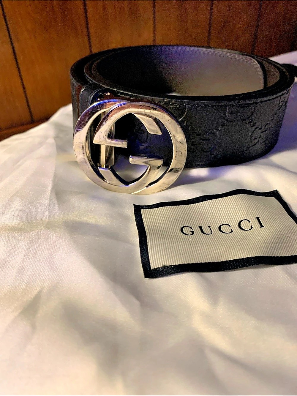 Gucci Interlocking G Buckle Belt in GG Embossed Leather Black